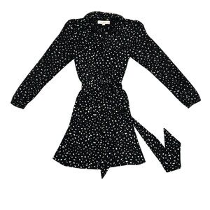 LOFT Black Long Sleeve Dress with White Confetti Print
